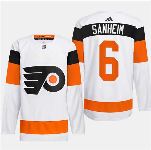 Mens Philadelphia Flyers #6 Travis Sanheim White 2024 Stadium Series Stitched Jersey Dzhi